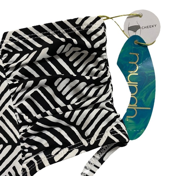 Mynah High Rise Black White Triangles Pattern Swim Bottoms Ruched Sides Large - Picture 6 of 13